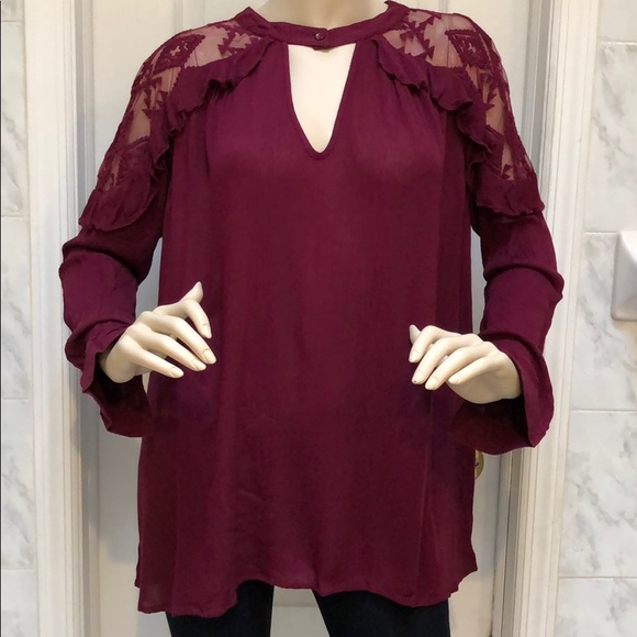 BURGUNDY WINE LACE TUNIC TOP - Picture 3 of 8